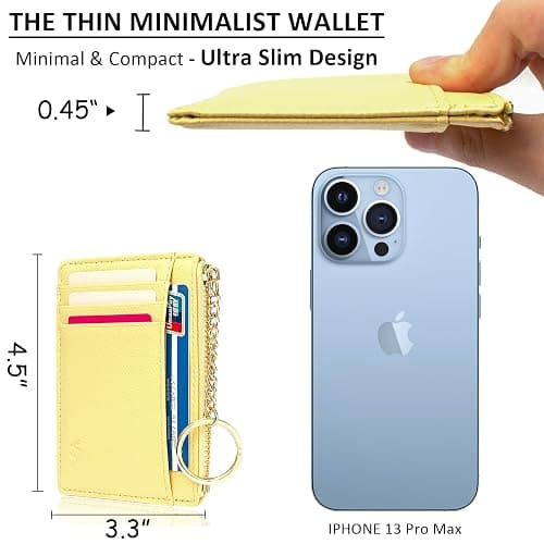 Valentoria Slim RFID Blocking Card Holder Small Pocket Wallet Keychian Zipper Coin Purse Mini Cash & Coin & Cards Case for Women Men thumbnail 6