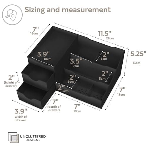 Uncluttered Designs Large Black Vanity Organizer - Countertop Mens Organizer With Drawers for Cologne, Deodorant, Beard, Shaving Lotion, Perfume & Skincare - Perfect for Bathroom & Bedroom Storage thumbnail 3
