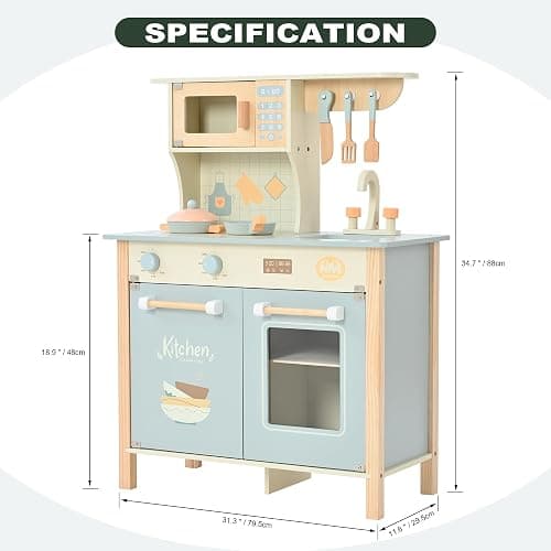 Play Kitchen for Toddlers, Kids Kitchen Playset Toy Kitchen Set, Toddler Kitchen Playset Wooden with with Faucet, Oven, Cookware Accessories thumbnail 2