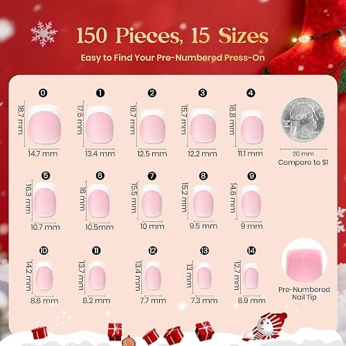 Beetles Pre-French Tips Gel Nail Tips - Pink Short Square Press On Nails,15 Sizes 150 Pcs 4 in 1 Nails Tip thumbnail 4