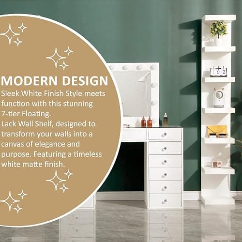MAC Wall Shelf Unit, Wall Shelves, Vertical Column Shelf Storage Home Decor Organizer Design Utility Shelving, Design for Bedroom Living Room, White thumbnail 5