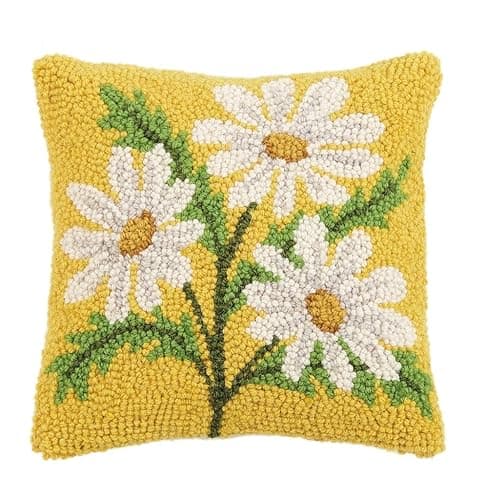 Peking Handicraft 30JES1592C10SQ Daisy Hook Pillow, 10-inch Square, Wool and Cotton - Image 1