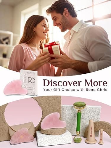 Rena Chris Gua Sha Facial Tools, Rose Quartz Guasha Tool for Acupuncture, Manual Massage Tool for Jawline Sculpting and Puffiness Reducing, Gua Sha Facial Massage Tool, Skin-Care Gift (Pink) thumbnail 5