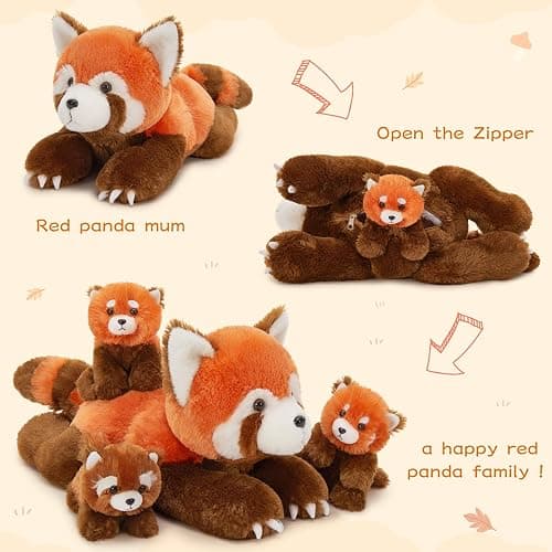 MorisMos Red Panda Stuffed Animal, Stuffed Mommy Red Panda Plush Toy with 3 Baby Pandas, Realistic Plushie Toy Gift for Kids Girls Boys 17.7 Inches thumbnail 5