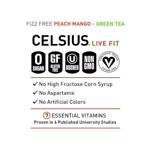 CELSIUS Peach Mango Green Tea, Functional Essential Energy Drink 12 Fl Oz (Pack of 12) thumbnail 4