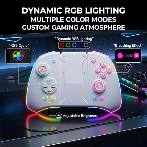 PLAYVEX Wireless Controller Compatible with Switch 2 Switch OLED and Switch Lite Includes Magnetic Charging Adapters Hall Effect Joysticks RGB Turbo Motion Control Grip Stand thumbnail 5