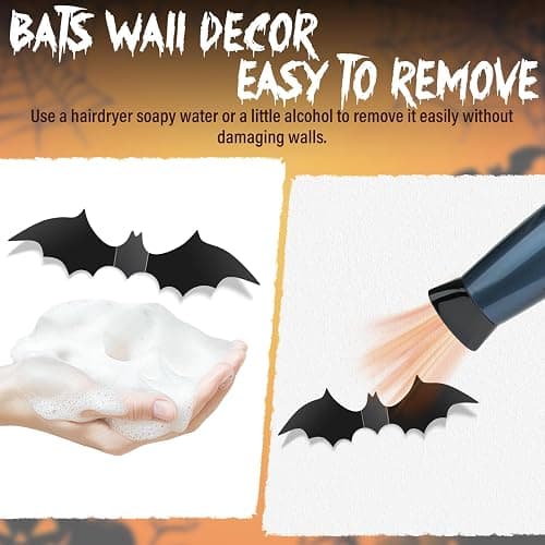140Pcs Bats Halloween Decor, Real Scary Bat Stickers for Halloween Party | PVC 5 Sizes 3D Bats Wall Decord for Halloween Decorations Indoor Outdoor Home Bedroom Bathroom Door Window Office Kitchen thumbnail 8