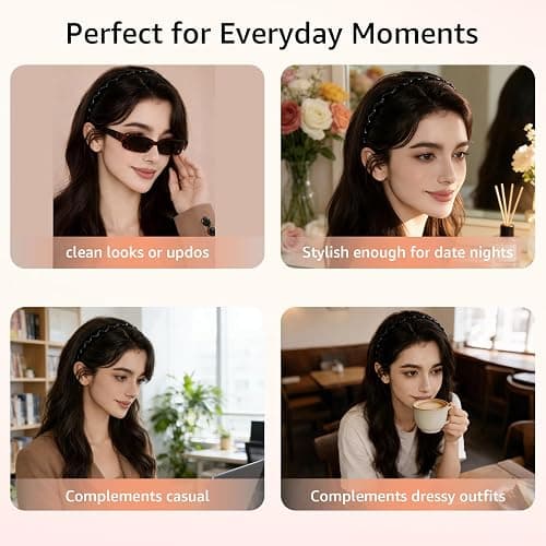 Botanikind 2 Pack Zig Zag Headbands for Women, Non-Slip Wavy Plastic Hair Comb Headbands with Teeth, U-Shape High Cranium Korean Style, Classic 90s Hair Accessories, Gifts for Women (Black & Brown) thumbnail 5