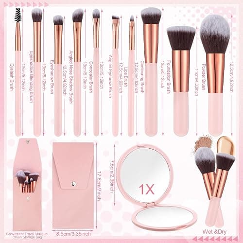 20PCS Travel Makeup Brush Set,10 Pcs Small Makeup Brushes with Mirror,Storage Bag and 8PCS Makeup Sponges for Home,Travel, Party thumbnail 3