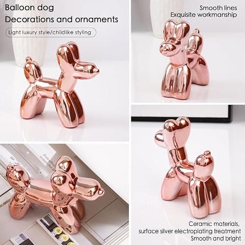 Notakia Cute Ceramics Pink Balloon Dog Statue Crafts Living Room Desktop Decorations,Handmade Modern Small Ceramic Animal Statue Ornament Home Decor Accents (Pink Balloon Dog) thumbnail 5