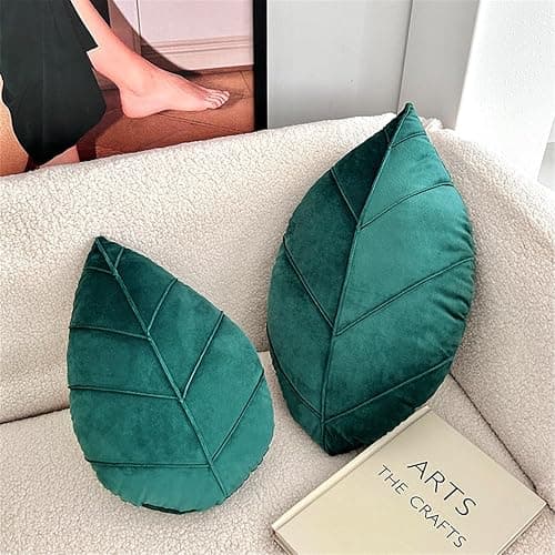 Rvsdoi Leaf Pillow,3D Leaf Shaped Plant Pillows Green Tropical Plant Cushion for Sofa Office Bedroom Home Decor Dark Green (19.7"x11.8") thumbnail 3