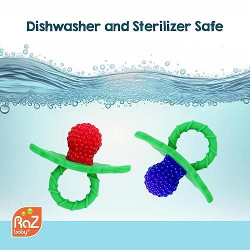 RaZbaby RaZberry Silicone Teether Pacifier – Teething Relief for Infants, Food-Grade, BPA-Free, Hands-Free Design, Natural Berrybumps Fruit Texture for Sensory Development, Freezable – Black thumbnail 5