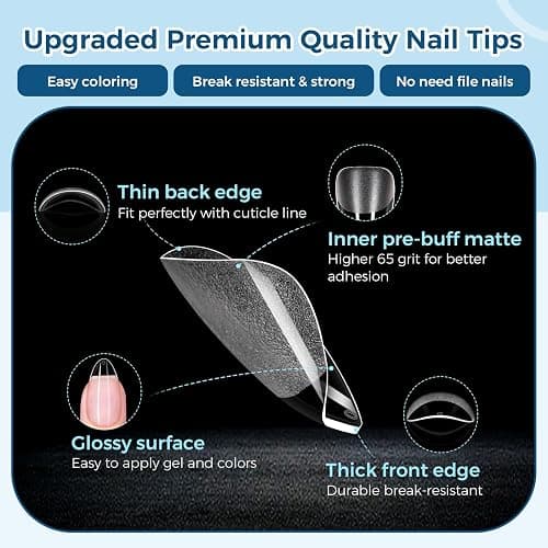 TOMICCA Short Almond Nail Tips, 510pcs 15 Sizes Pre-Shaped Soft Acrylic Gel Nail Tips Almond Shape Clear Press on Nails Extensions False Nails for Nail Manicure Salon Beginner Home DIY thumbnail 3