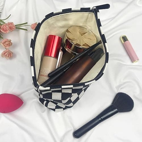 GUTGNK Women's Cosmetic Bag, Corduroy Checkerboard Travel Cosmetic Bag Small Cosmetic Bag Skin Care Cosmetic Changing Handy Bag Zipper Organizer - Haig thumbnail 4
