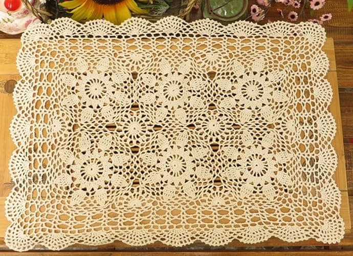 Laivigo Handmade Crochet Lace Table Cloth Doilies Doily,Rectangle,20 x 28 Inch,Beige - Image 1