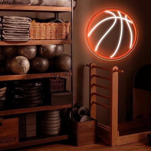 Basketball Neon Sign, 12.6"×12.6" Basketball Led Neon Light for Wall Decor, Powered by USB with Dimmable Switch, Wall Decor Aesthetic for Room Bedroom, Sports Decor thumbnail 2
