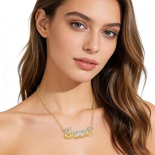 Double Plated Name Necklace Personalized Custom Name Necklace 18k Gold Plated Nameplate Pendant Customized Name Plate Necklace for Women Men thumbnail 3