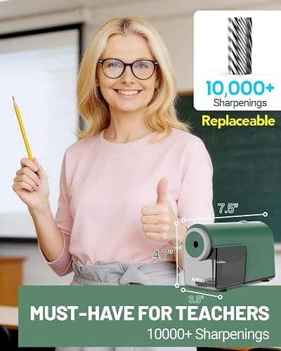 AFMAT Electric Pencil Sharpener, Fully Automatic Pencil Sharpener for 6.5-10.5mm No.2/Jumbo/Colored Pencils, Auto in & Out, 5 Sharpness Modes, 10000+ Sharpenings for Classroom Home Office, PSC5(Green) thumbnail 6