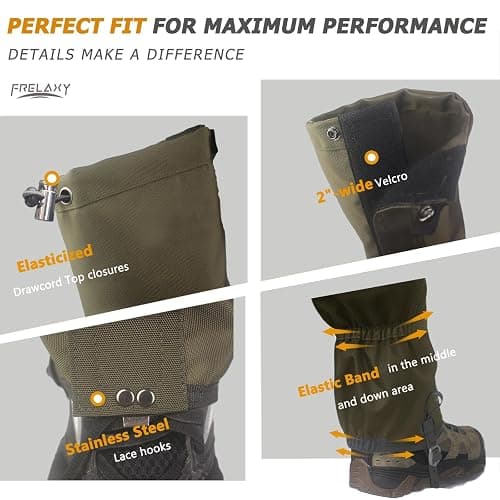 Frelaxy Leg Gaiters Ultra HIGH-Performance Hunting Gaiters, 100% Waterproof Hiking Gaiters with Upgraded Rubber Foot Strap, Adjustable Snow Boot Gaiters thumbnail 4