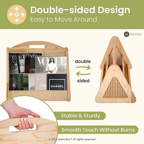 Double-Sided Montessori Bookshelf for Kids, Rattan Book Shelf for Playrooms, Nursery Book Shelves, Boho Bookcase thumbnail 4
