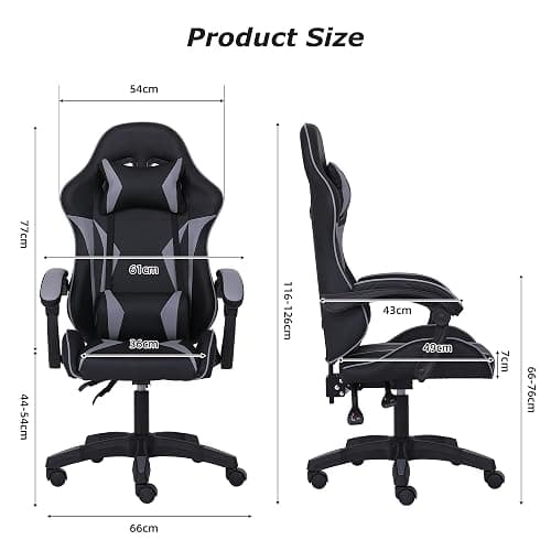 Millhouse Sport Desk Chair with Adjustable Lumbar Support and Head Pillow, X3577 (Grey) thumbnail 3