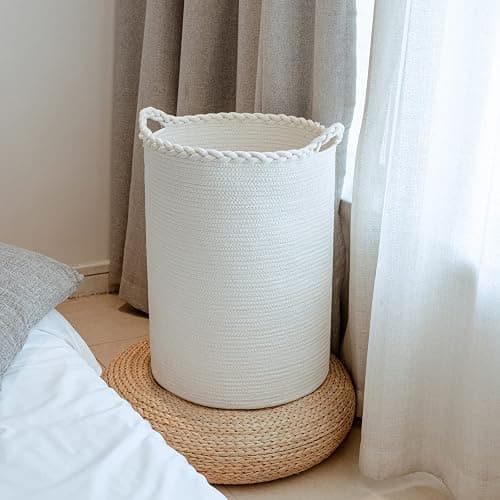 Homlikelan 58L Woven Laundry Basket,Cotton Tall Laundry Hamper for Blankets,Clothes,Pillows,Toys,Shoes Large Laundry Bin White thumbnail 9