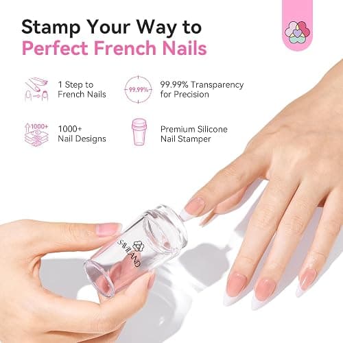 Saviland French Tip Nail Stamp: 4PCS Nail Art Stamper Kit Clear Silicone Nails Stamping Long & Short Jelly Stamper with Scrapers Nails Stamper Kit for French Manicure Home DIY Salon thumbnail 2