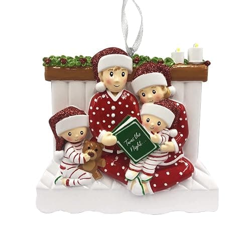2024 Personalized Ornament Reading in Bed Family of 4 Christmas Tree Ornament Artisanal Customized Decoration Family Ornament - Free Personalization - Family of 4 thumbnail 3