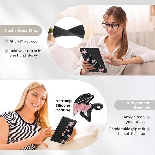 MoKo Soft Hand Strap for 6-8" Kindle eReaders Fire Tablet Kindle/Kobo/Voyaga/Lenovo/Sony Kindle E-Book Tablet, Black High-Elasticity Versatile Hand Strap Lightweight Finger Grip Holder, Black & Pink thumbnail 5