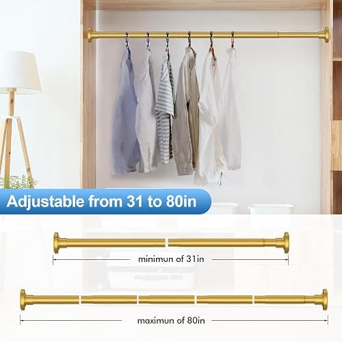 CorkLatta Gold Shower Curtain Rod 31 to 80 Inch,1 Inch Diameter Adjustable Spring Tension Stainless Steel Telescoping Rod,Easy Install,No Rust thumbnail 5