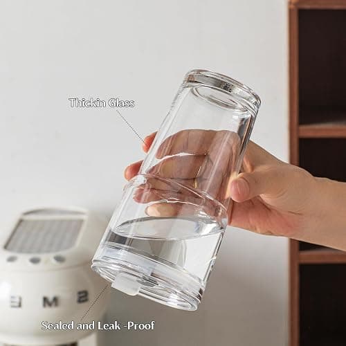 INSETLAN 20oz Clear Glass Cup with Lid and Glass Straw, Set of 2 Thickened Glass Coffee Tumblers, Drinking Glasses with Straw for Smoothie, Tea, Milk, Whiskey, Water and More – Elegant & Durable thumbnail 5