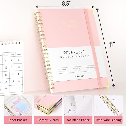 Forvencer Academic Planner 2026-2027, Hardcover Calendar Planner Weekly & Monthly, July 2026 - June 2027, 8.5" x 11", Daily Agenda with Tabs, College School Organizer for Student Teacher, Pink thumbnail 3