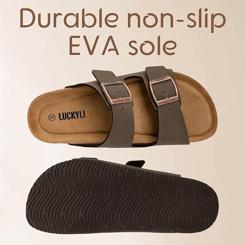 LUCKYLI Kids Sandals for Boys Girls Cork Footbed Slide Sandals with Adjustable Straps Non-slip Summer Slippers for Indoor Outdoor (Little/Big Kids) thumbnail 5