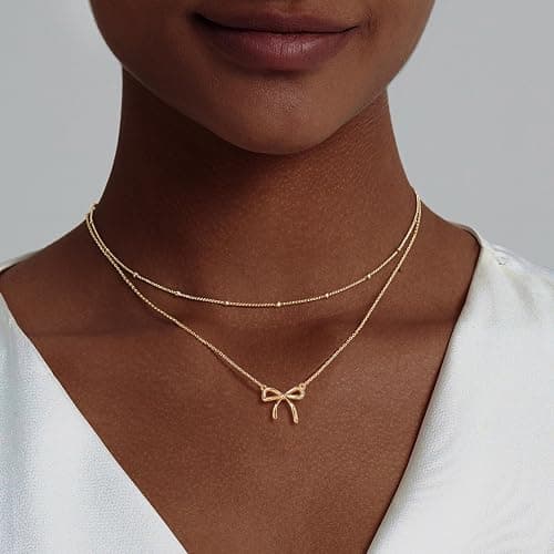 OGD Gold Necklace for Women, Bow Necklace 14K Layered Gold Necklace Dainty Bow Pendant Choker Necklace Trendy Bow Necklace Gold Chain Necklaces for Women Jewelry Gift thumbnail 4