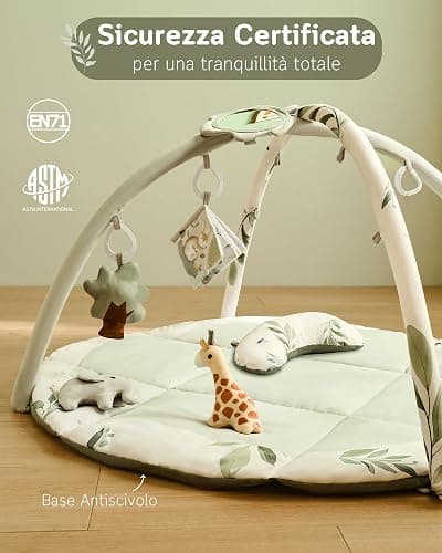 Fortella Palestrina Neonato Evolutiva, Tappetino Gioco Attività con 5 Giocattoli Sensoriali, Specchio e Cuscino–Ideale per Bambini e Bambine, Regalo Perfetto Sviluppo Infantile 0-3-6-9-12 Mesi (Verde) thumbnail 8