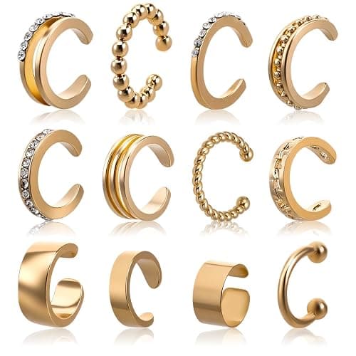 Nogeqi 12 Pcs Gold Ear Cuffs for Women Non Piercing Adjustable Fake Ear Piercings, Clip on Cartilage Earring Gold Earring Cuffs Non Pierced Cuff Earrings for Women Fake Earrings Jewelry - Image 1