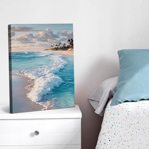 Ocean Wall Art Coastal Wave Seascape Beach Canvas Print Framed | Beach Canvas Wall Art Blue Ocean Painting Picture Aesthetic Decor for Home Beach Room Bedroom 8x10 Inch thumbnail 4
