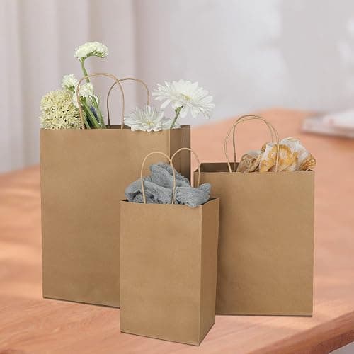 Toovip 90 Pack Plain Brown Kraft Paper Bags with Handles Bulk, Multiple 3 Assorted Sizes Gift Bags for Favors Grocery Retail Party Birthday Shopping Business Goody Craft Merchandise Take Out Sacks thumbnail 5