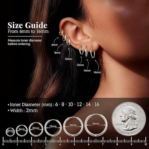 6 Pairs Hoop Earrings for Womem: 14K Gold-plated Lightweight Hypoallergenic, Nickel-Free Lead-Free, Non-Tarnish Cartilage for Multiple Piercings Stack for Jewelry Set thumbnail 3