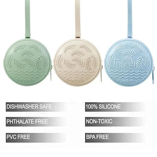 PandaEar 3 Pack Silicone Pacifier Holder Case, Portable Travel Pacifier Pouch for Newborns, BPA-Free Silicone Pacifier Storage Container for Boys & Girls (Green, Blue, Cream) thumbnail 3