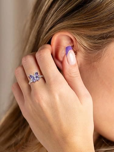 Butterfly Ring Sterling Silver CZ Garnet/Amethyst/Blue/Emerald/Sapphire/Pink/Diamond Butterfly Jewelry Gift for Lover Mother Daughter thumbnail 2