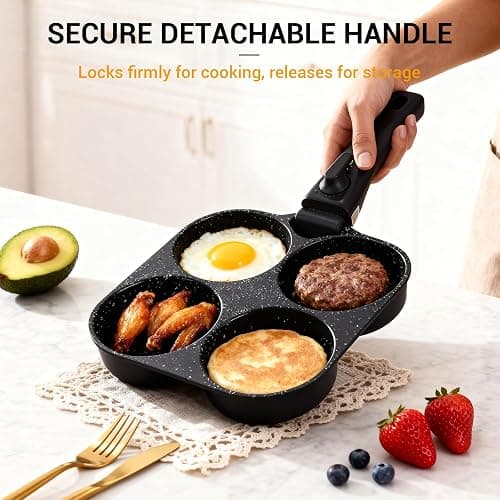 Ammeloo 21-Piece Ceramic Pots and Pans Set Non Stick with Detachable Handles and Egg Frying Pan, Non-Toxic Cookware, Induction Ready, Oven Safe, Stackable for Storage, Black Speckled thumbnail 6