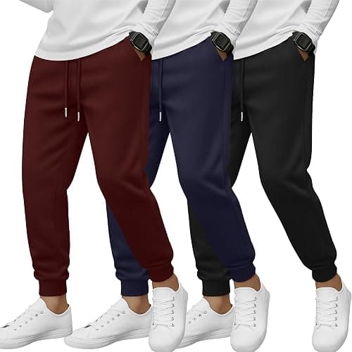 LessonZoo 3 Pack Boy's Sweatpants Kids Joggers Workout Drawstring Teens Athletic Pants Youth Active Trousers with Pockets - Image 1