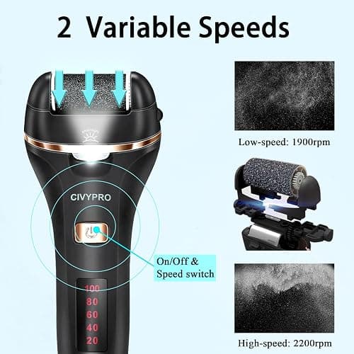 Electric Foot Callus Remover- Long Service Time, Rechargeable Electronic Foot File- Ideal Gift, Professional Pedicure Tools, Waterproof Foot Scrubber, Pedicure Kit Feet Care for Dead Skin (Black) thumbnail 4