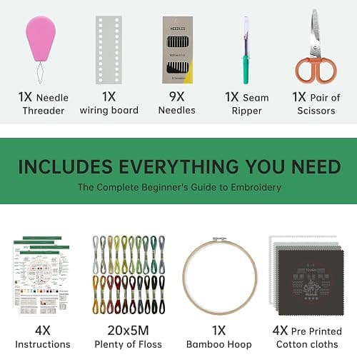 CYANFOUR Embroidery Kit for Beginners, 4 Stages to Learn 38 Stitches, with Step-by-Step Instructions and Clear Videos, Includes Multiple Accessories, Gift for Craft Lovers. thumbnail 2