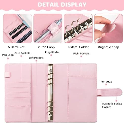 A5 Kpop Photocard Binder - 6 Ring Binder Album A5 Binder Card Collector Holder Album with 200 Card Slots Pink PU Leather Binder Cover with Magnetic Buckle Closure for Organizing Trading Cards thumbnail 4