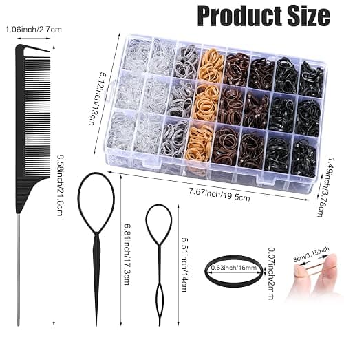 Auroray 2200 Pcs Elastic Hair Ties, 6 Natural Colors Mini Rubber Bands with Hair Tail Tools and Comb, Hair Accessories for Women, Girls, Toddlers, Babies thumbnail 2