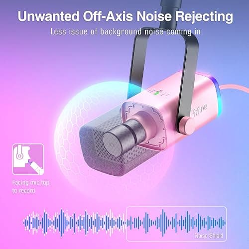 FIFINE XLR Gaming Microphone USB, PC Dynamic Microphone Kit for Vocal, Recording, Podcast, Streaming RGB Mic with Headphone Jack, Mute Button, Boom Arm Stand for Computer/Mixer-AmpliGame AM8T Pink thumbnail 4