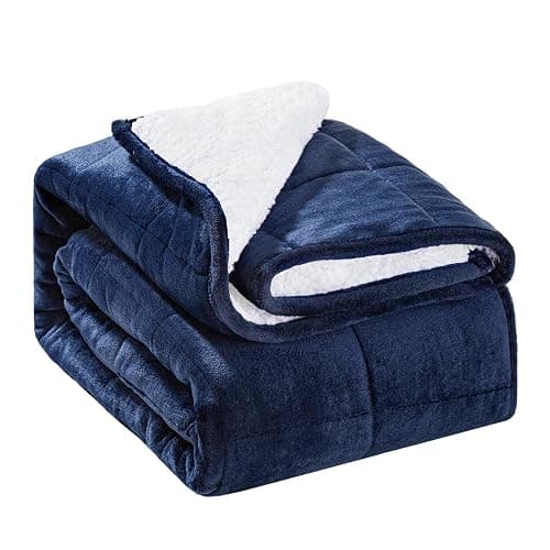 Wemore Sherpa Fleece Weighted Blanket for Adult, 15 lbs Dual Sided Cozy Fluffy Heavy Blanket, Ultra Fuzzy Throw Blanket with Soft Plush Flannel Top, 48 x 72 inches, Navy Blue and White - Image 1