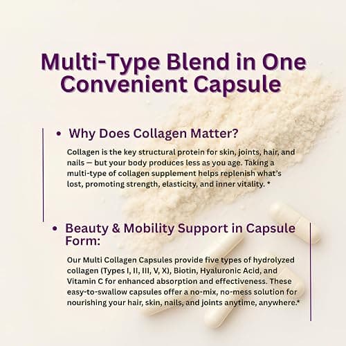 Micro Ingredients Multi Collagen Pills for Women & Men, 240 Capsules | Type I, II, III, V, X | Hydrolyzed Peptides with Biotin, Hyaluronic Acid, & Fat Soluble Vitamin C Complex | Non-GMO, Filler Free thumbnail 7